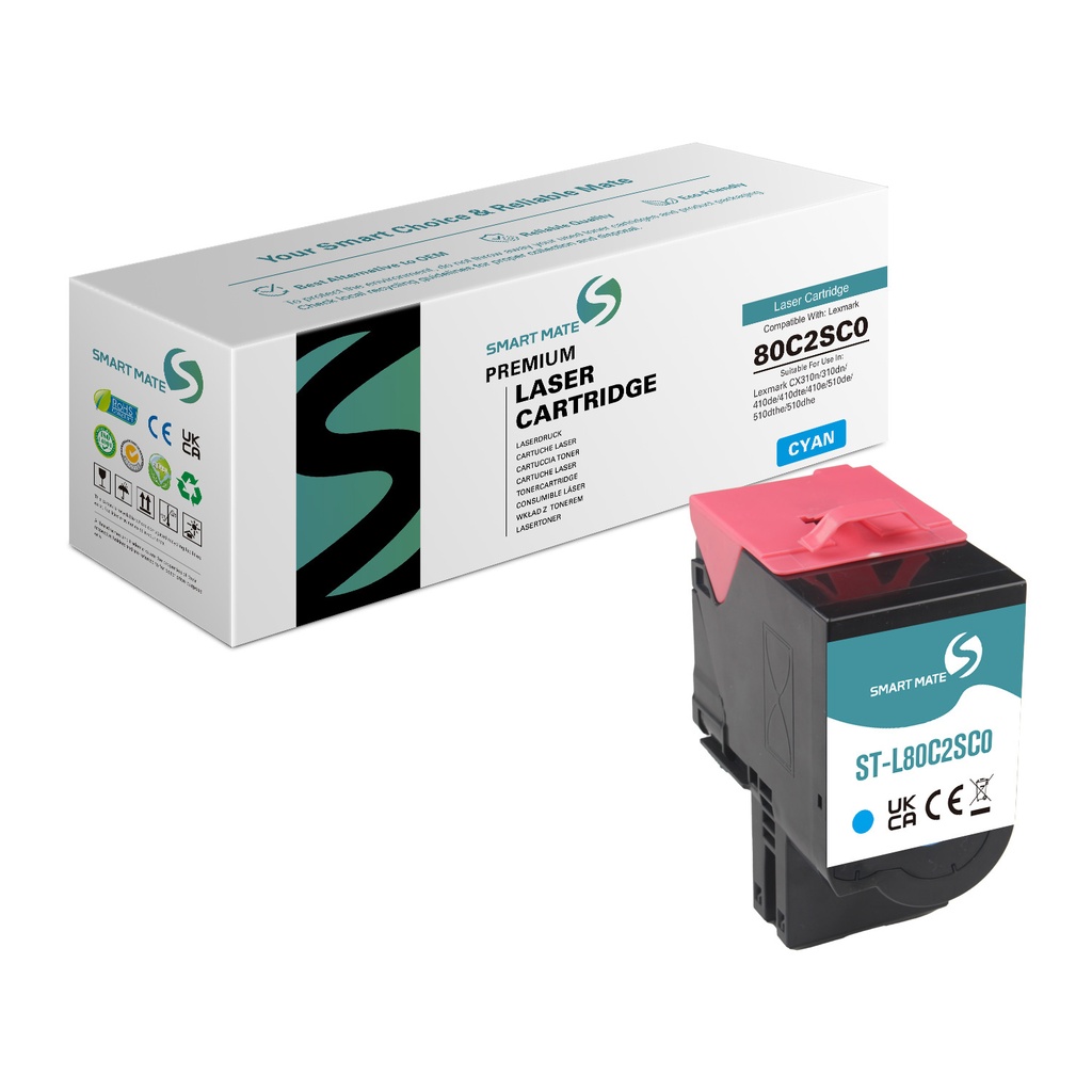 【202411归档】SMART MATE Remanufactured Lexmark 80C2SC0 Toner Cyan