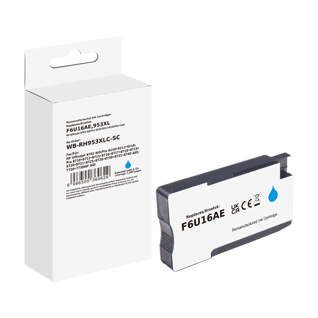 White Box Standard Remanufactured HP F6U16AE (953XL) Inkjet Cartridge Cyan