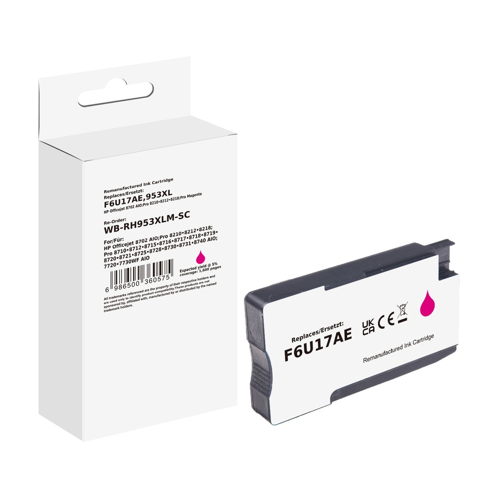 White Box Standard Remanufactured HP F6U17AE (953XL) Inkjet Cartridge Magenta