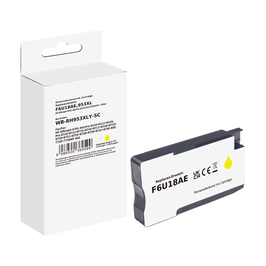 White Box Standard Remanufactured HP F6U18AE (953XL) Inkjet Cartridge Yellow