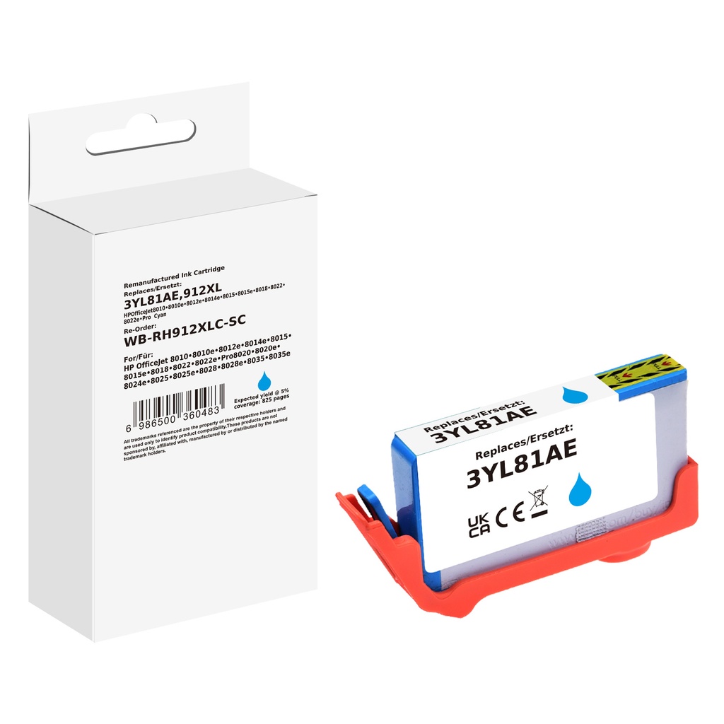 White Box Standard Remanufactured HP 3YL81AE (912XL) Inkjet Cartridge Cyan