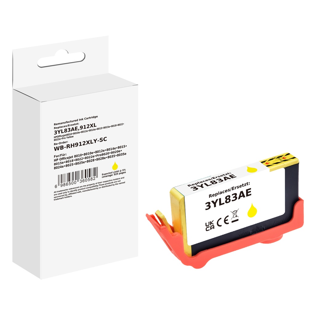 White Box Standard Remanufactured HP 3YL83AE (912XL) Inkjet Cartridge Yellow