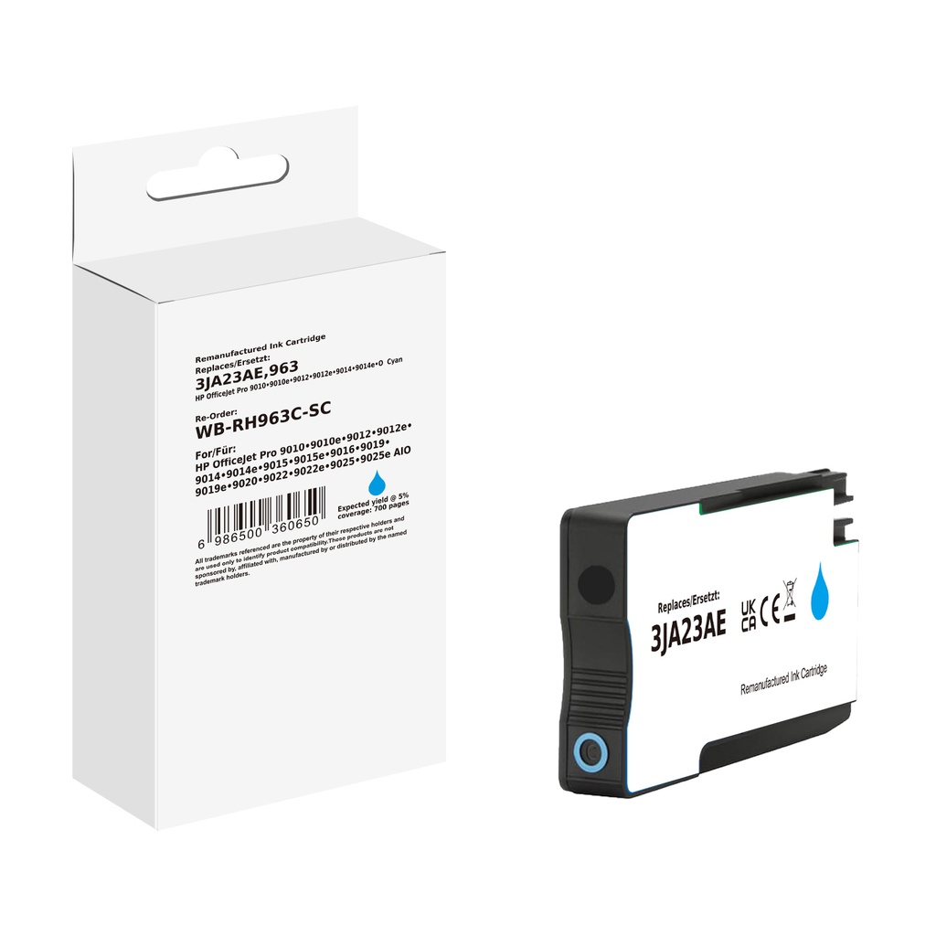 White Box Standard Remanufactured HP 3JA23AE (963) Inkjet Cartridge Cyan