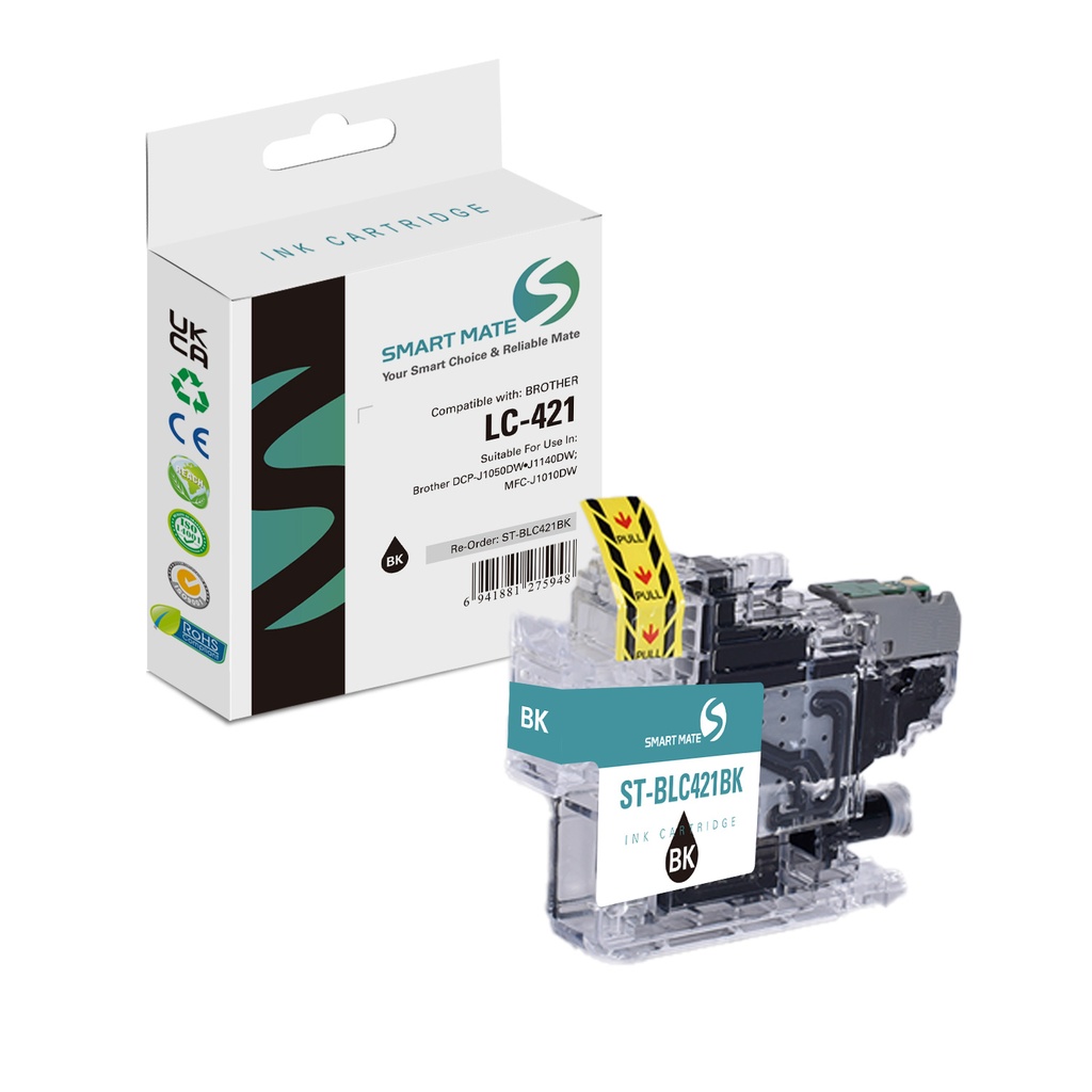 SMART MATE Compatible Brother LC-421BK (LC-421) Inkjet Cartridge