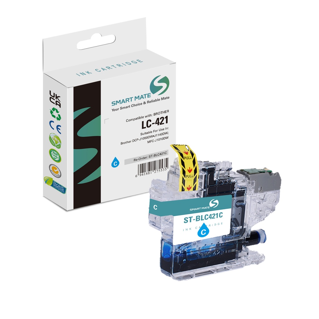 SMART MATE Compatible Brother LC-421C (LC-421) Inkjet Cartridge