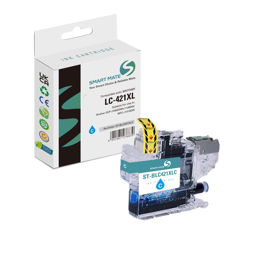 SMART MATE Compatible Brother LC-421XLC (LC-421XL) Inkjet Cartridge