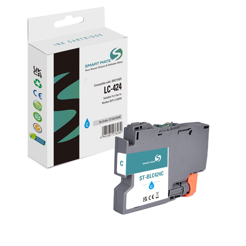 SMART MATE Compatible Brother LC-424C (LC-424) Inkjet Cartridge