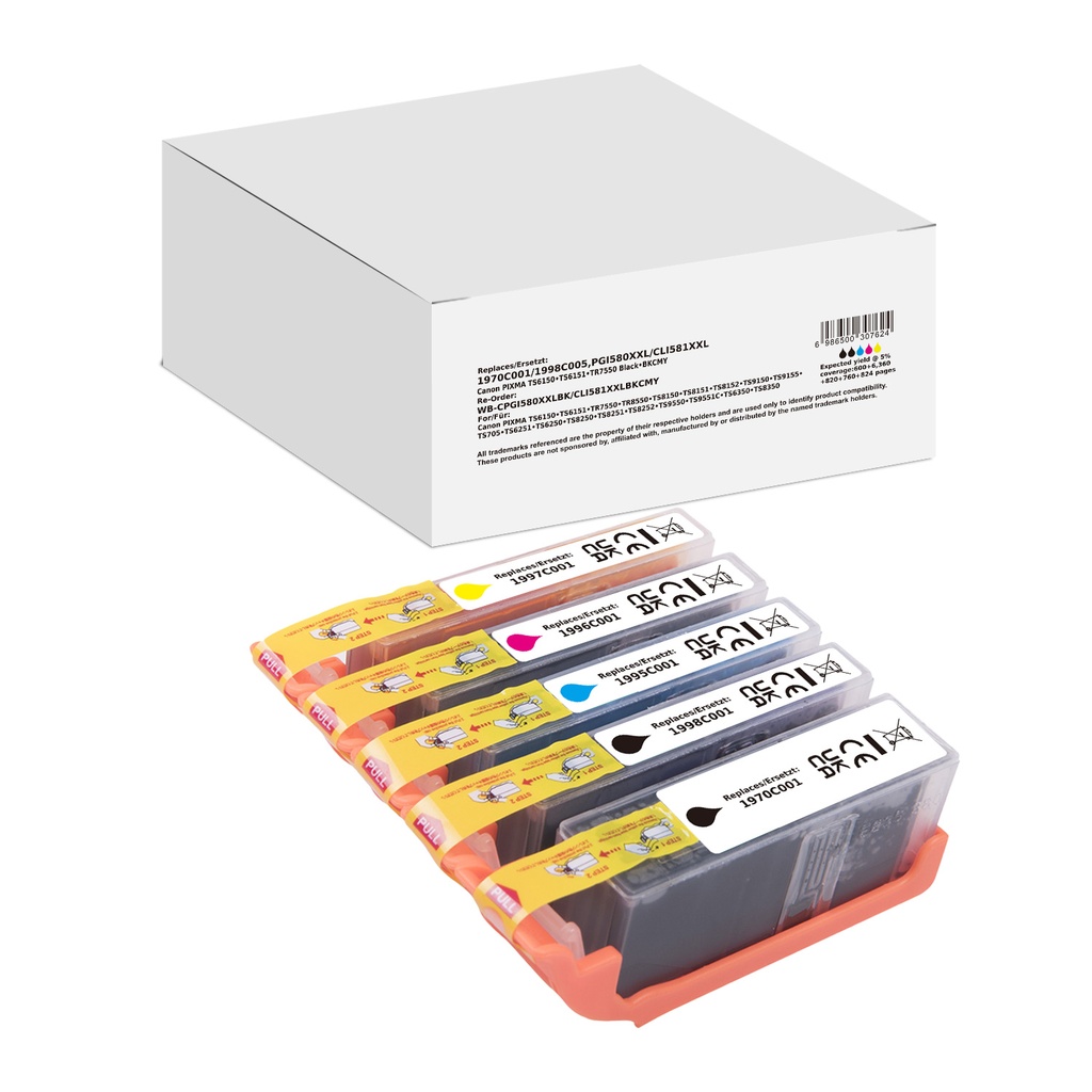 White Box Standard Compatible Canon 1970C001/1998C005 (PGI580XXL/CLI581XXL) Inkjet Cartridge Black/Black/Cyan/Magenta/Yellow