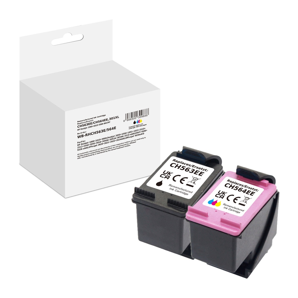 White Box Standard Remanufactured HP CH563EE/CH564EE (301XL) Inkjet Cartridge Black/Cyan/Magenta/Yellow