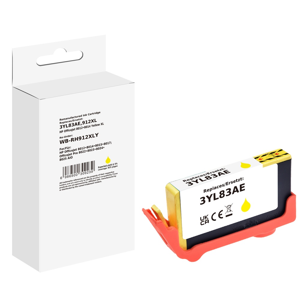 White Box Standard Remanufactured HP 3YL83AE (912XL) Inkjet Cartridge Yellow