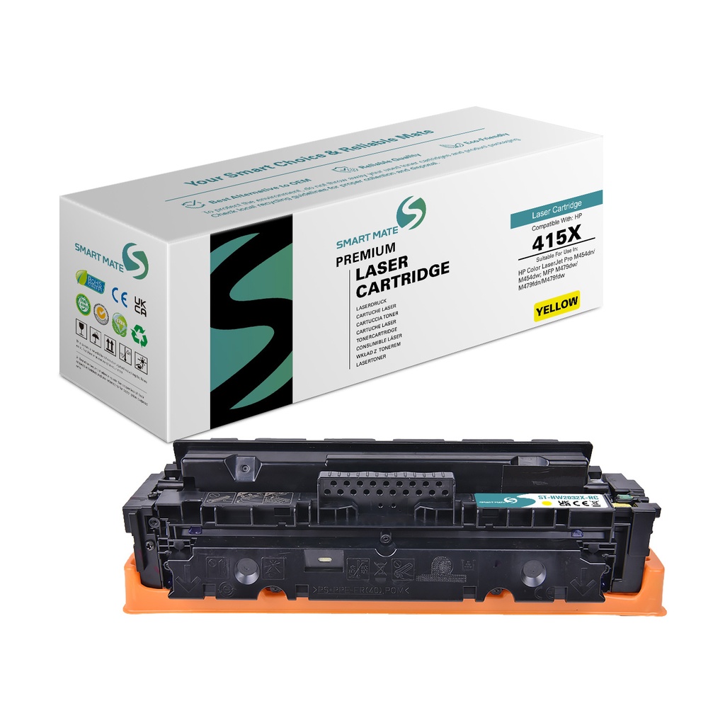 SMART MATE Remanufactured HP W2032X (415X) Toner Yellow (Reused chip)