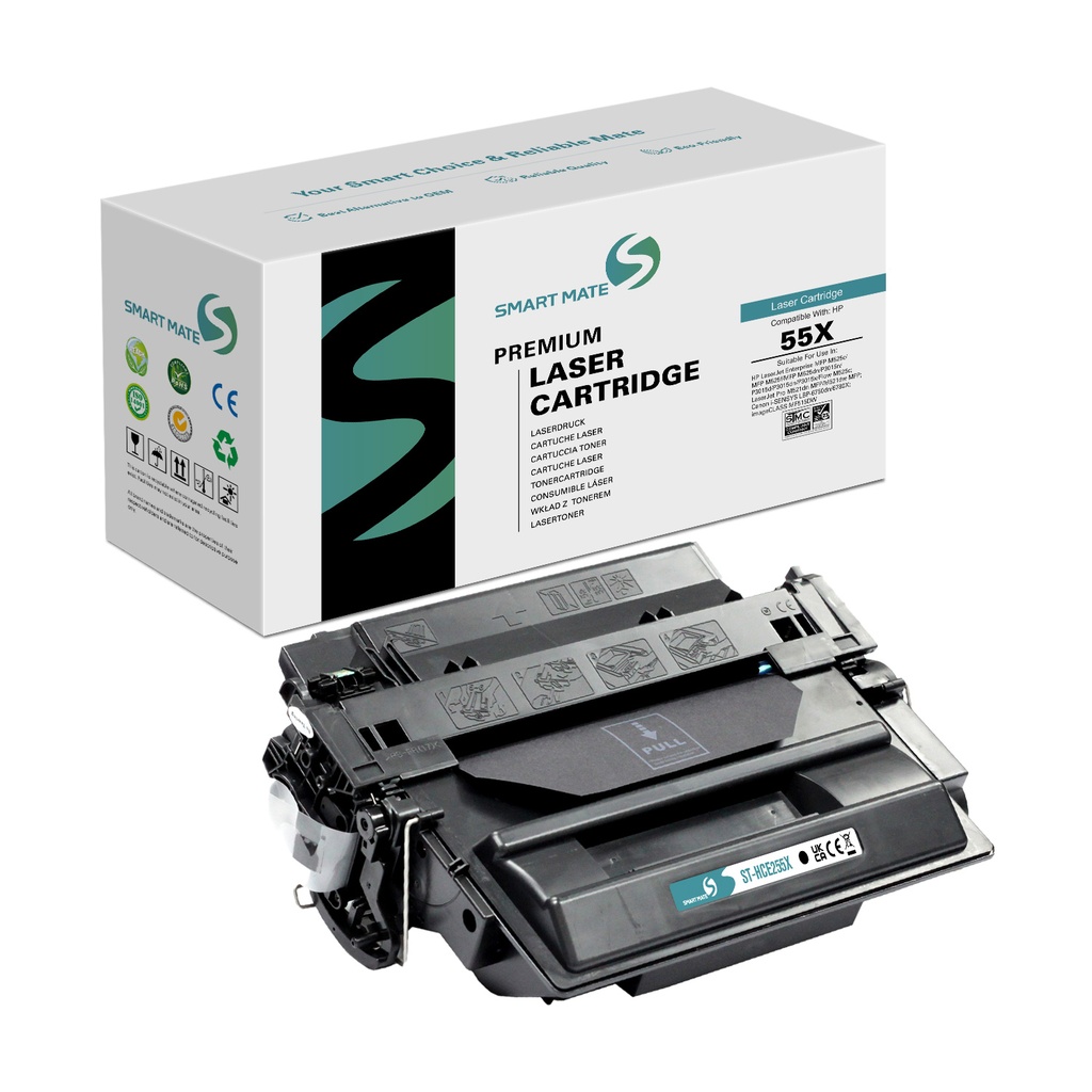 SMART MATE Remanufactured HP CE255X (55X) Toner Mono