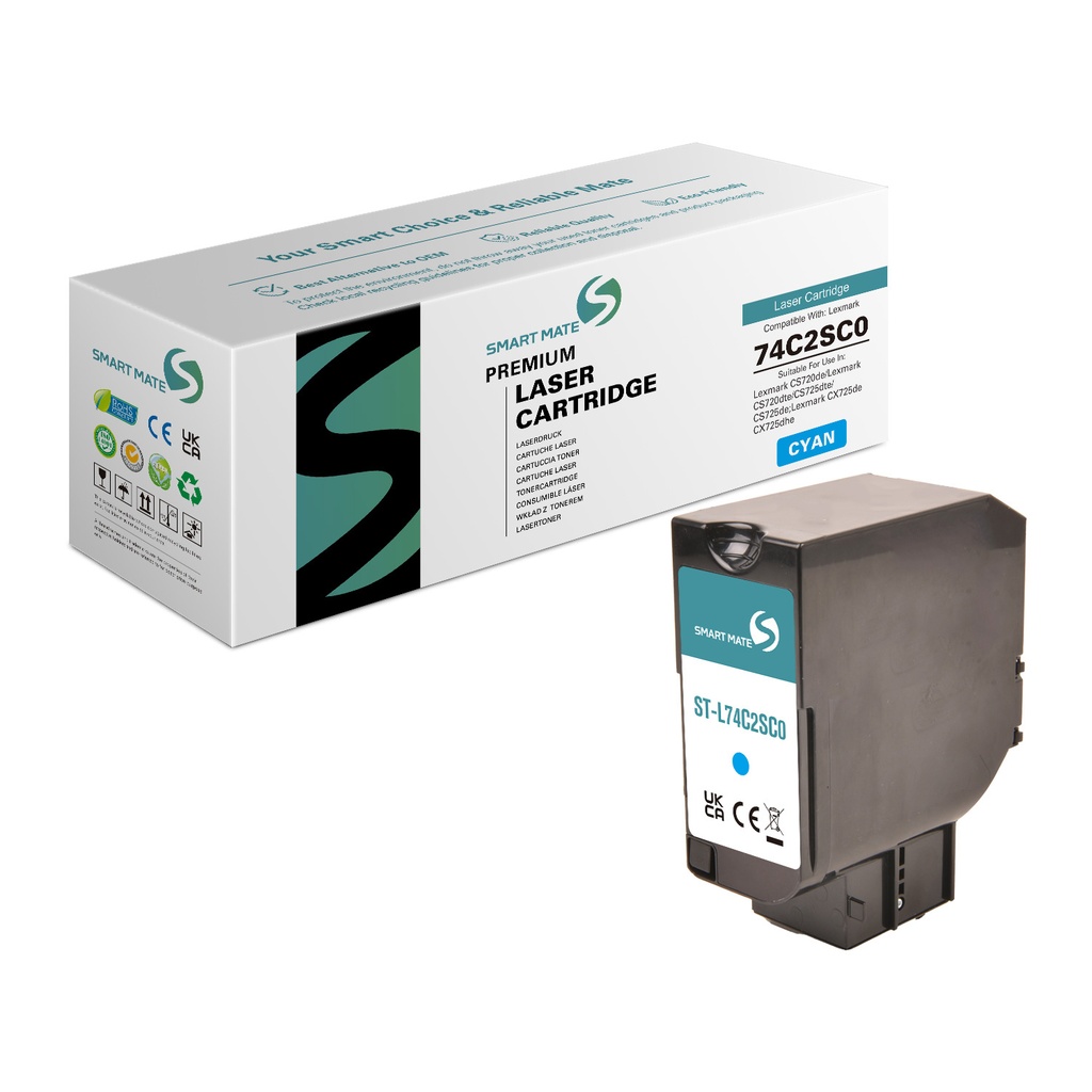 SMART MATE Remanufactured Lexmark 74C2SC0 Toner Cyan