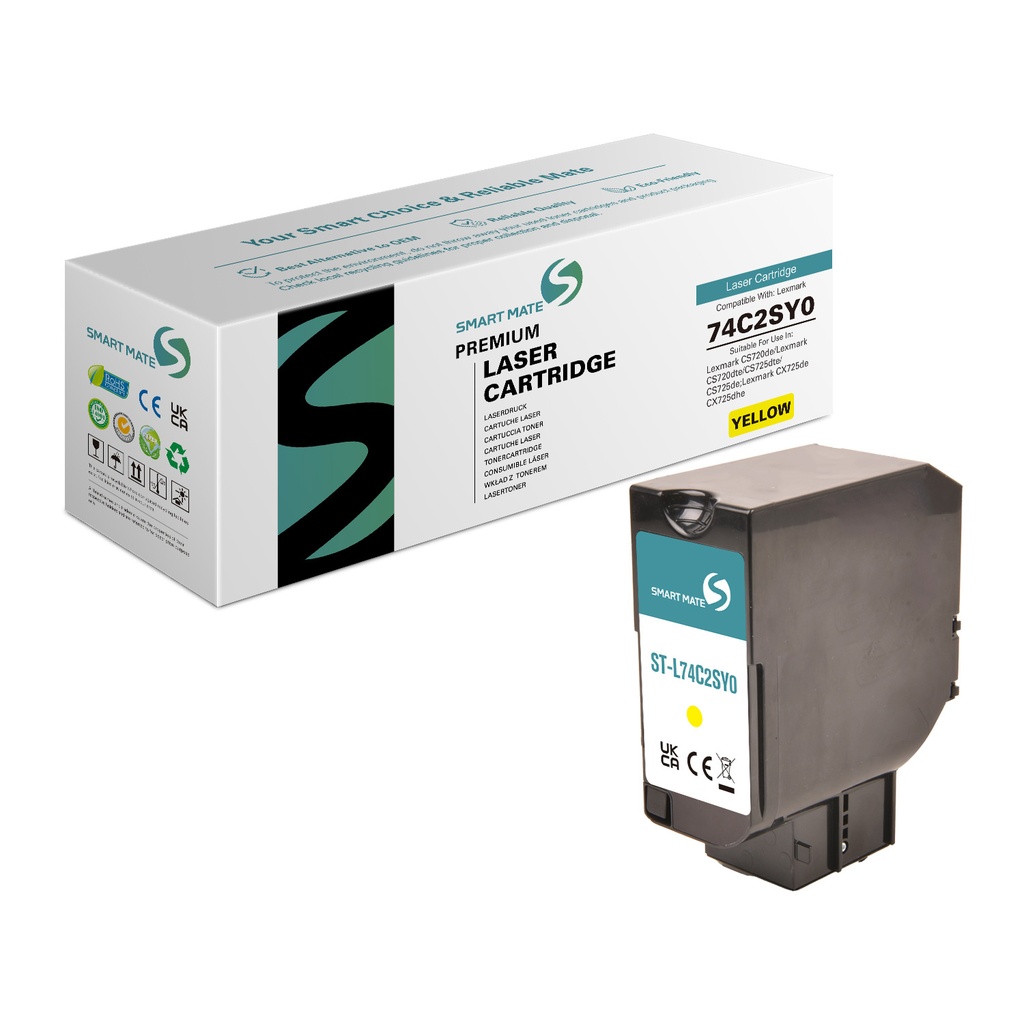 SMART MATE Remanufactured Lexmark 74C2SY0 Toner Yellow