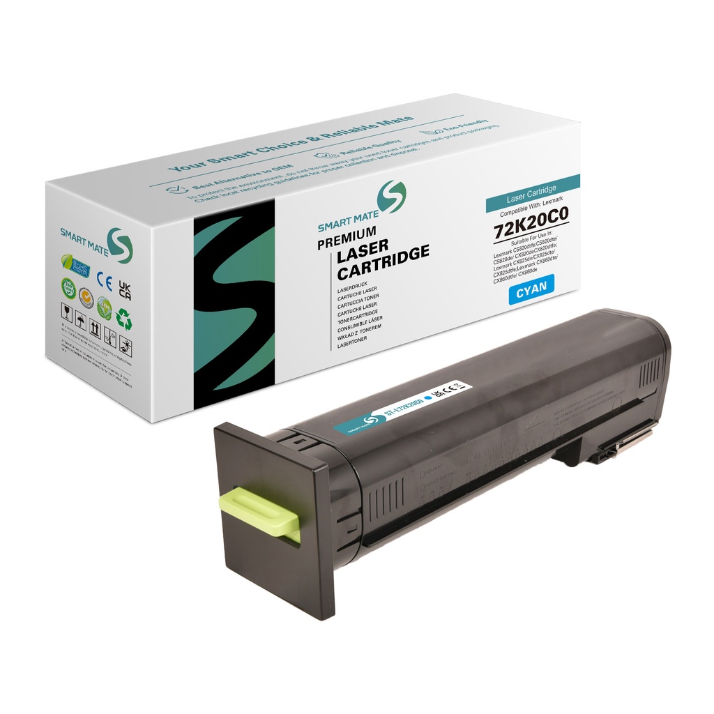 SMART MATE Remanufactured Lexmark 72K20C0 Toner Cyan