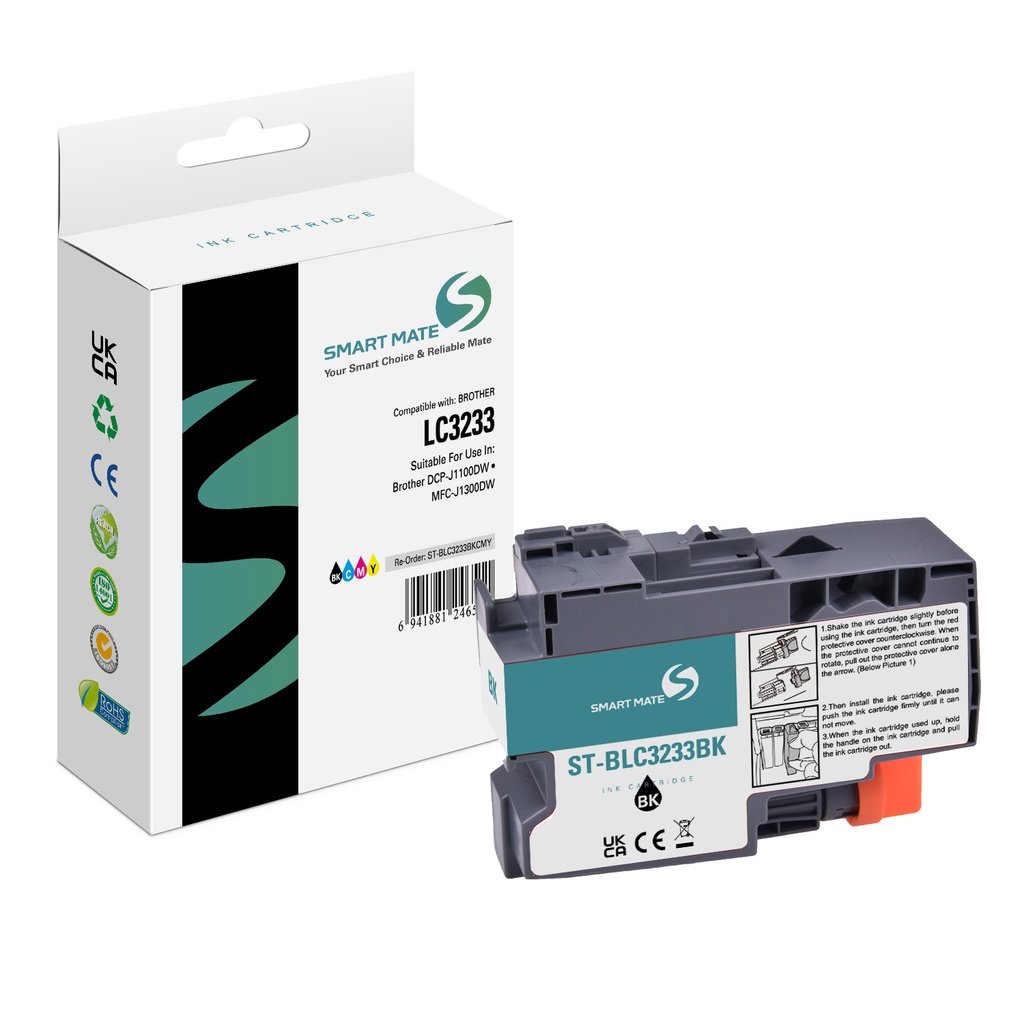 SMART MATE Compatible Brother LC-3233BK (LC-3233) Inkjet Cartridge Black