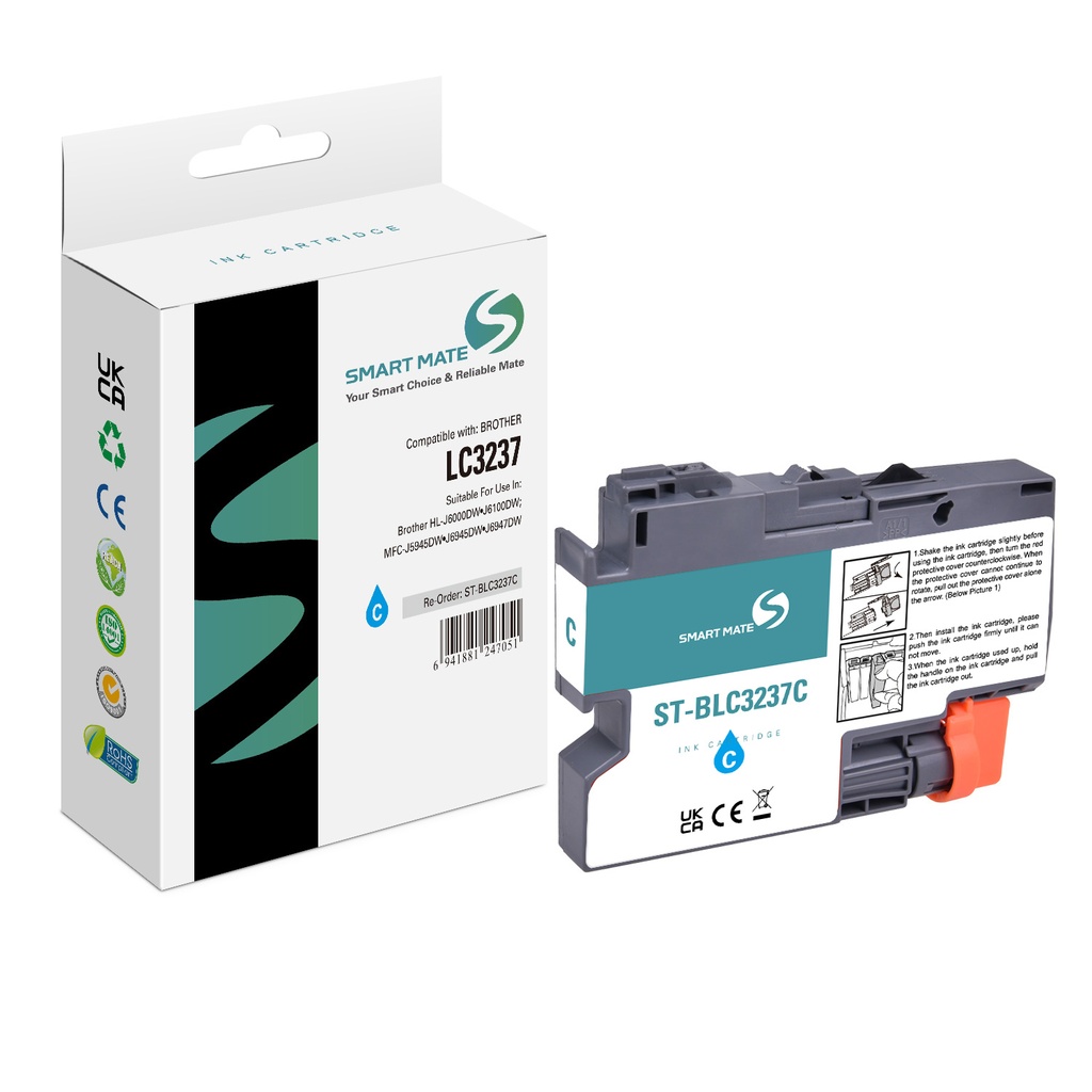 SMART MATE Compatible Brother LC-3237C (LC-3237) Inkjet Cartridge Cyan