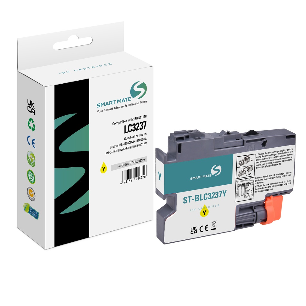 SMART MATE Compatible Brother LC-3237Y (LC-3237) Inkjet Cartridge Yellow