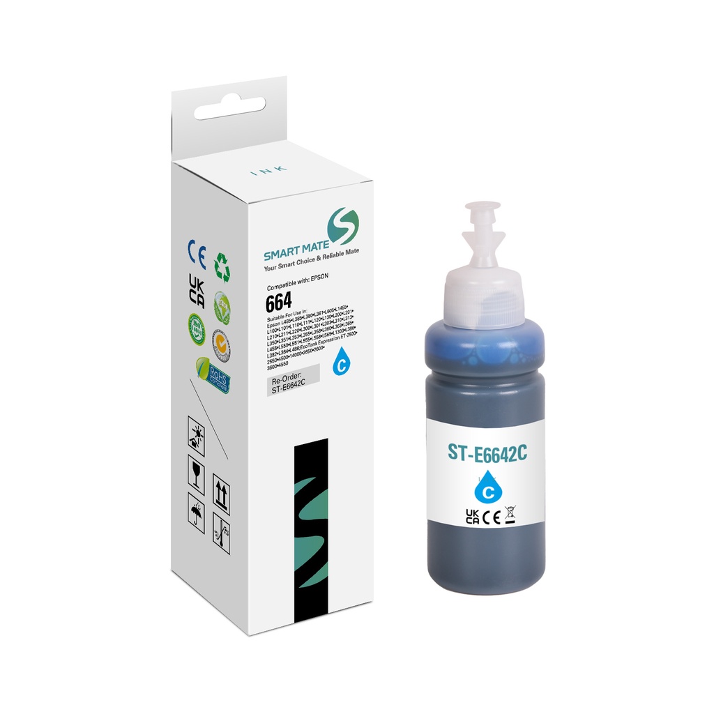 SMART MATE Compatible Epson C13T664240 (664) Ink 70ml Cyan