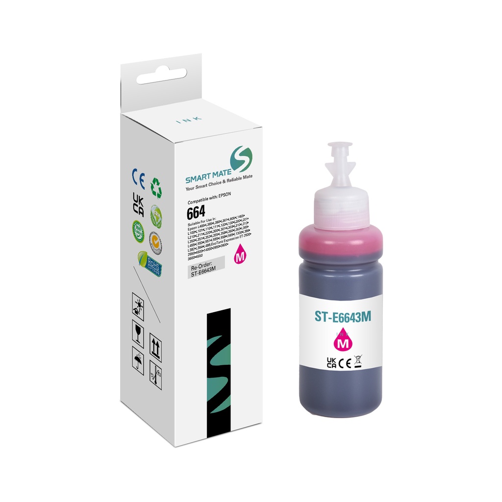 SMART MATE Compatible Epson C13T664340 (664) Ink 70ml Magenta