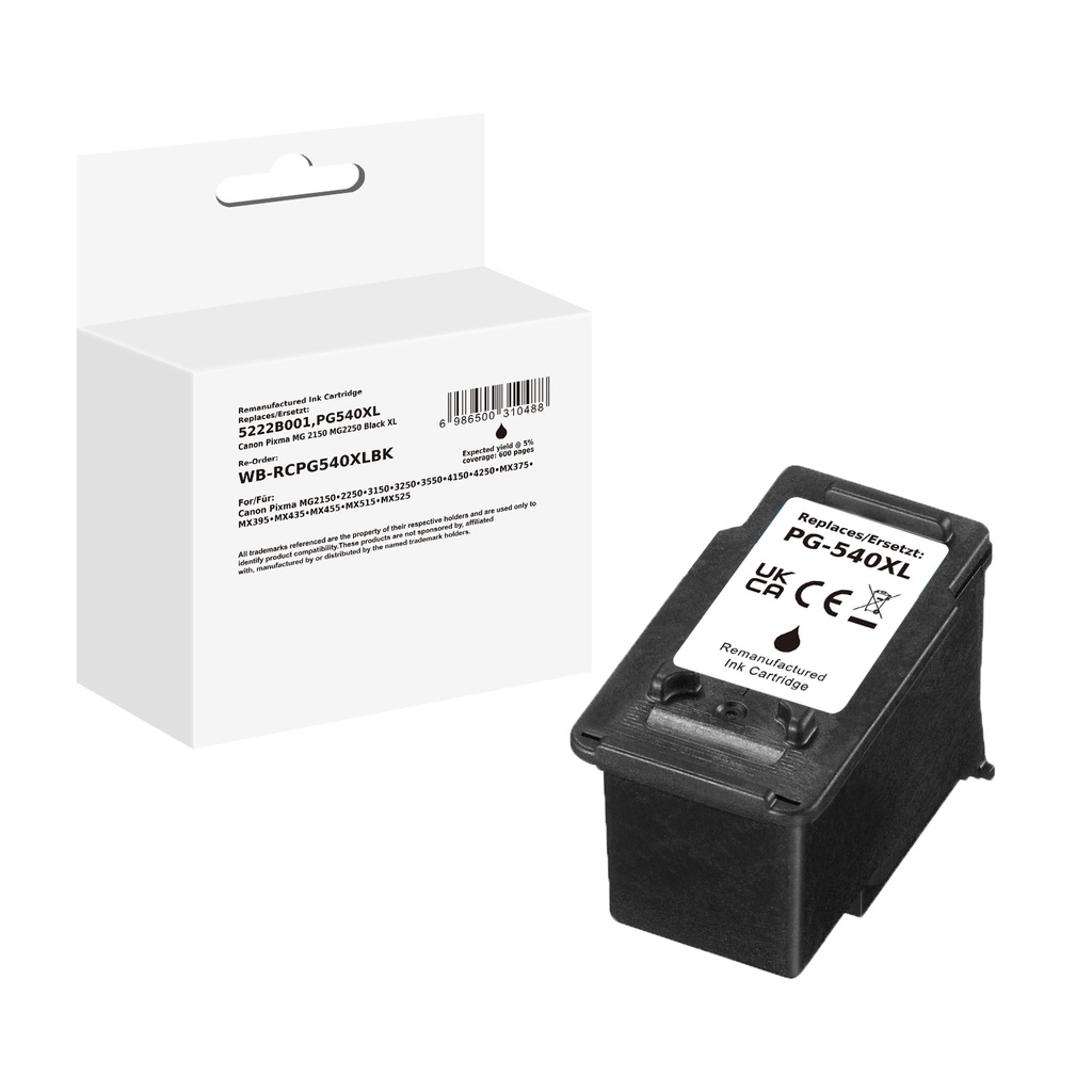 White Box Standard Remanufactured Canon 5222B001 (PG540XL) Inkjet Cartridge Black