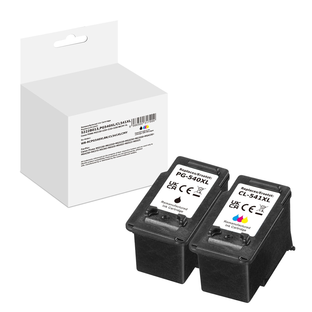 White Box Standard Remanufactured Canon 5222B013 (PG540XL/CL541XL) Inkjet Cartridge Black/Cyan/Magenta/Yellow