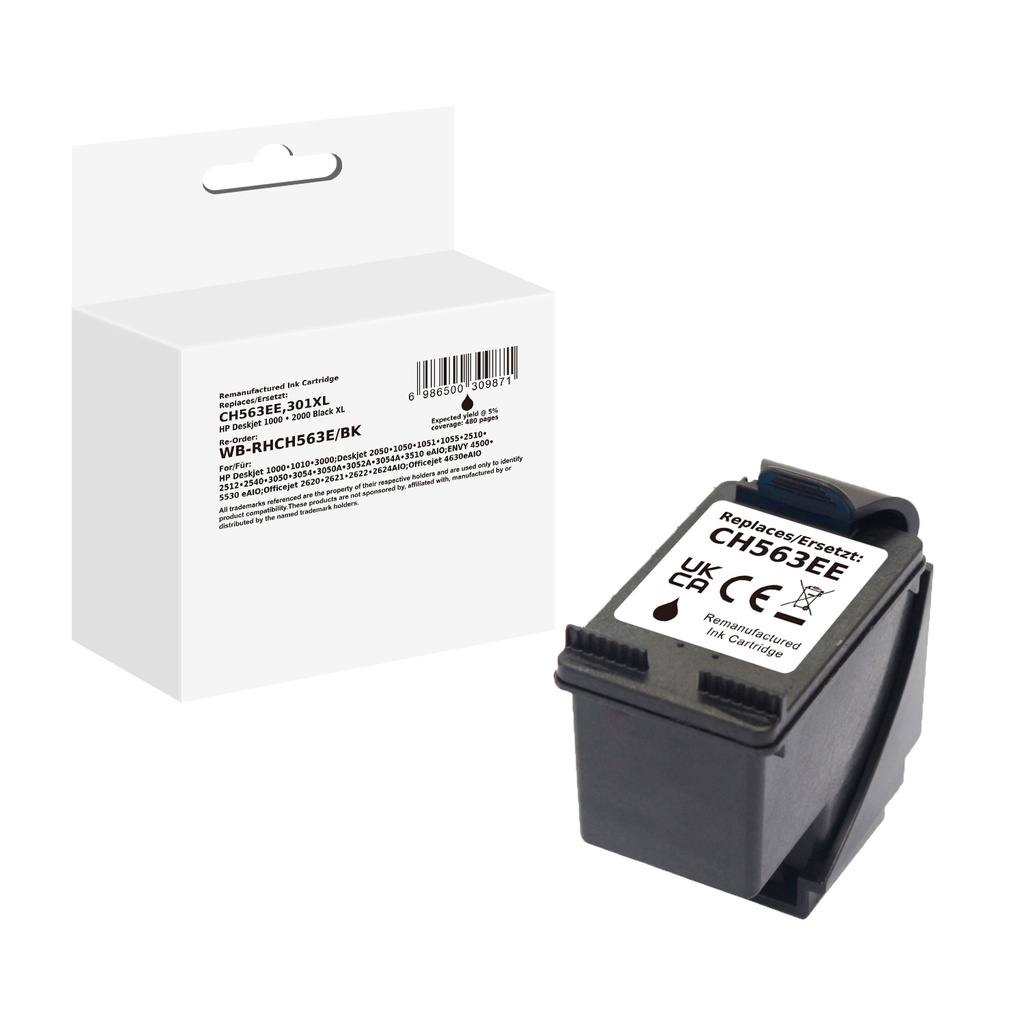 White Box Standard Remanufactured HP CH563EE (301XL) Inkjet Cartridge Black