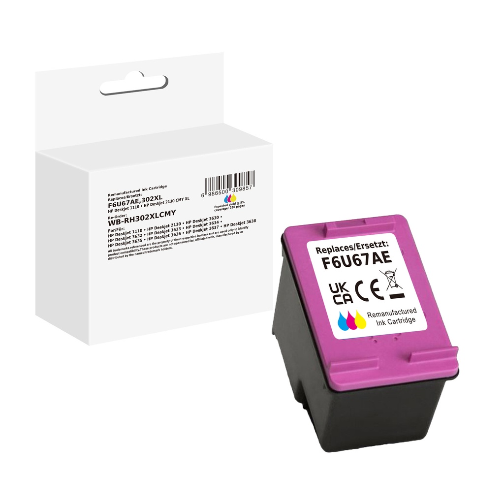 White Box Standard Remanufactured HP F6U67AE (302XL) Inkjet Cartridge Cyan/Magenta/Yellow