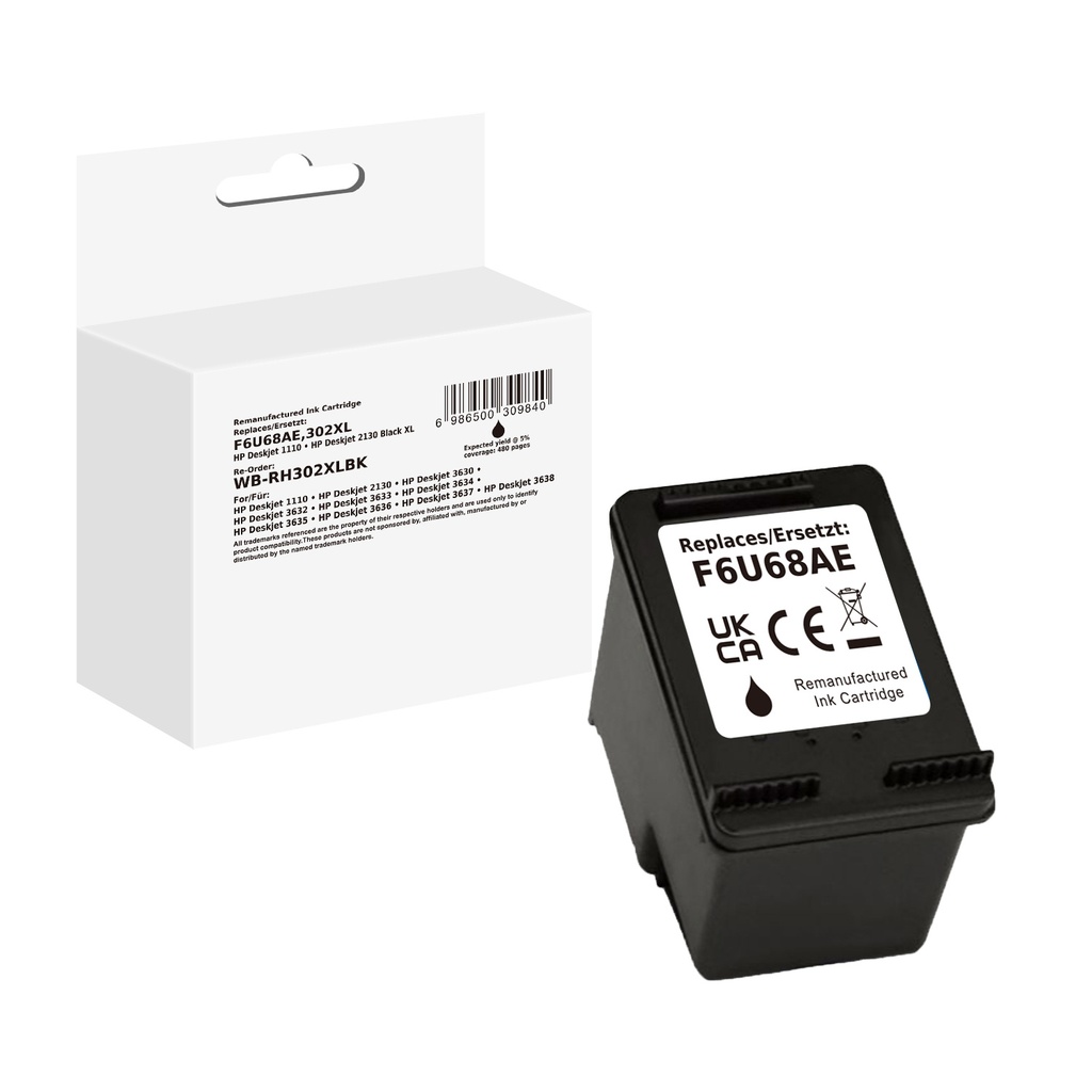 White Box Standard Remanufactured HP F6U68AE (302XL) Inkjet Cartridge Black