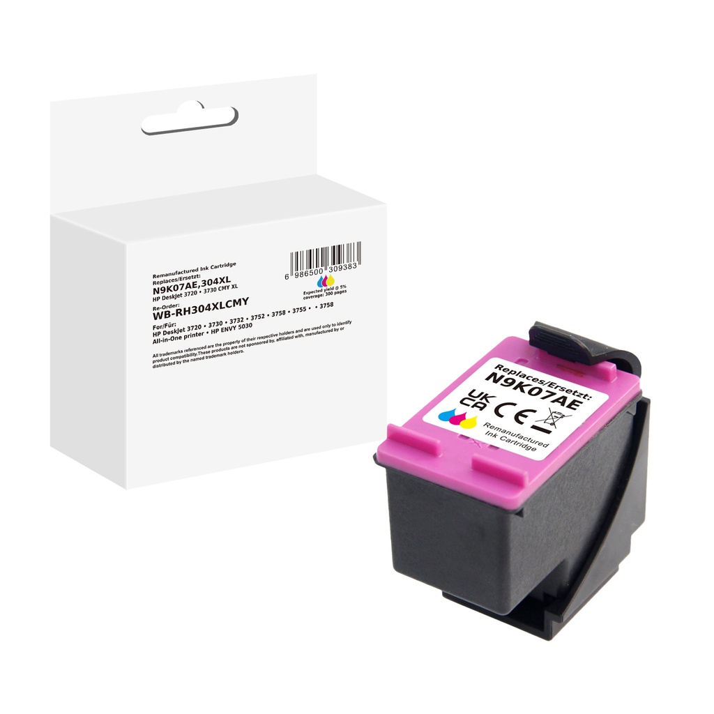 White Box Standard Remanufactured HP N9K07AE (304XL) Inkjet Cartridge Cyan/Magenta/Yellow