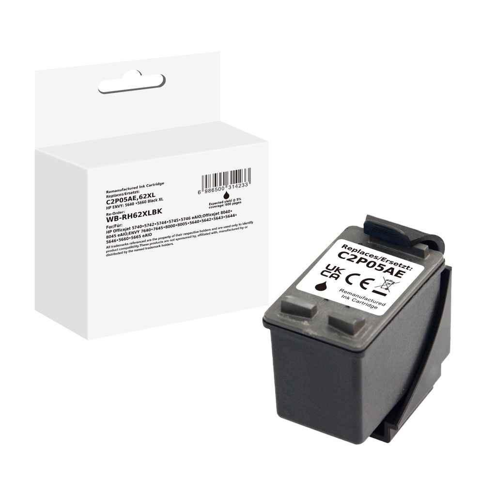 White Box Standard Remanufactured HP C2P05AN (62XL) Inkjet Cartridge Black