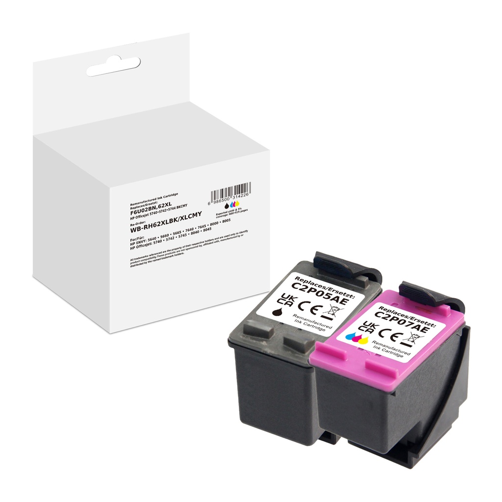 White Box Standard Remanufactured HP F6U02BN (62XL) Inkjet Cartridge Black/Cyan/Magenta/Yellow