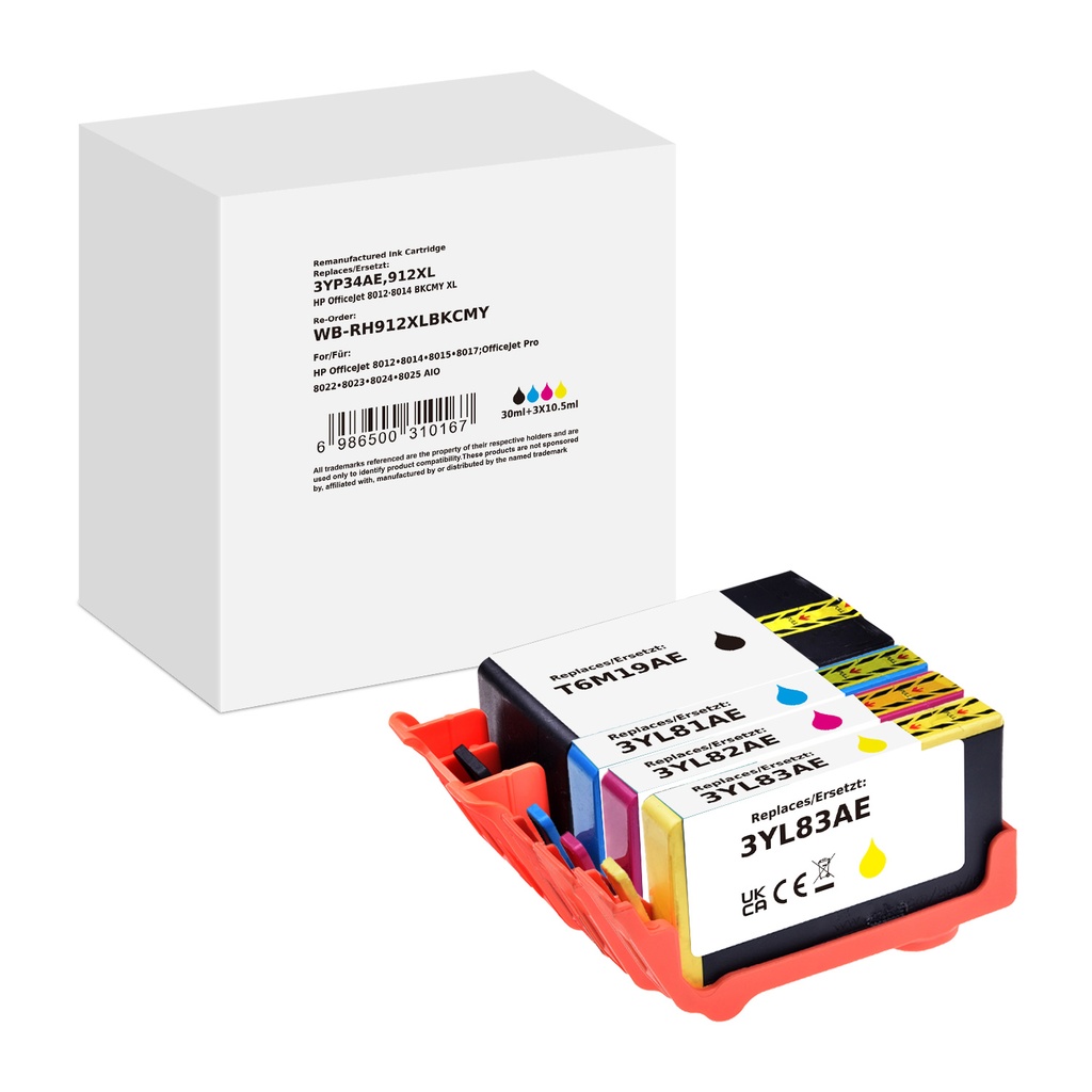 White Box Standard Remanufactured HP 3YL84AE (912XL) Inkjet Cartridge Black/Cyan/Magenta/Yellow