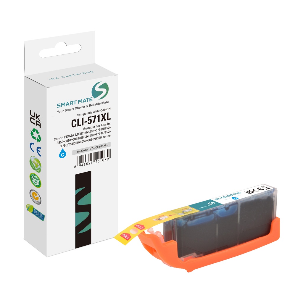 SMART MATE Compatible Canon 0332C001 (CLI-571XL) Inkjet Cartridge Cyan