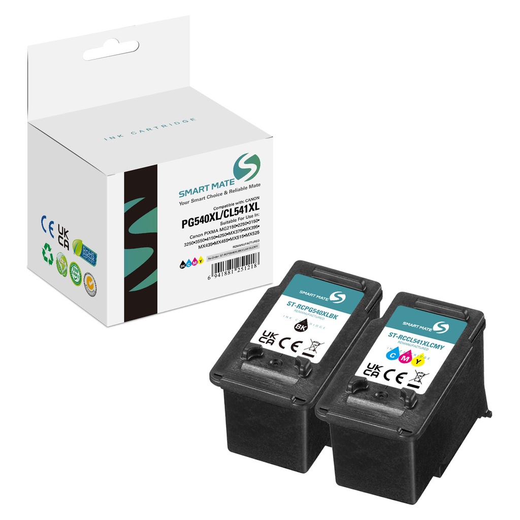 SMART MATE Remanufactured Canon 5222B013 (PG540XL/CL541XL) Inkjet Cartridge Black/Cyan/Magenta/Yellow