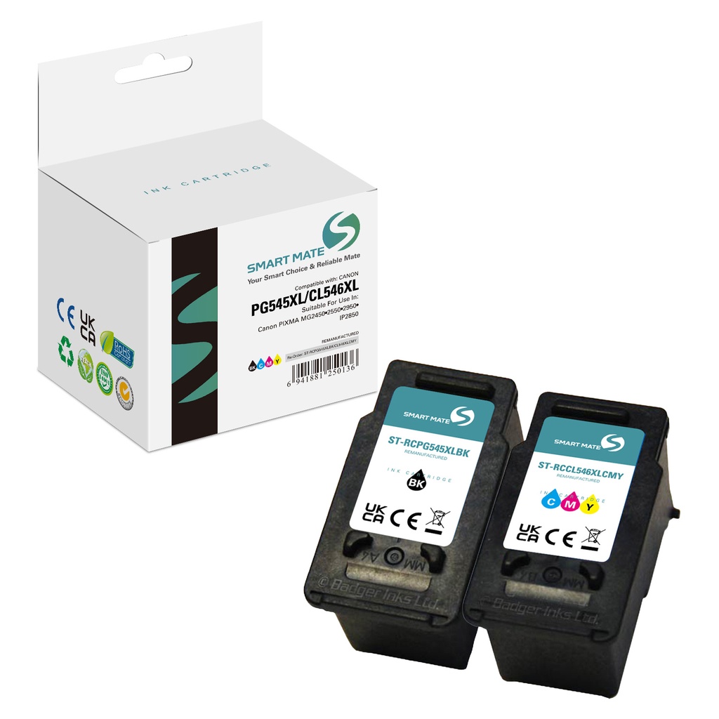 SMART MATE Remanufactured Canon 8286B006 (PG545XL/CL546XL) Inkjet Cartridge Black/Cyan/Magenta/Yellow