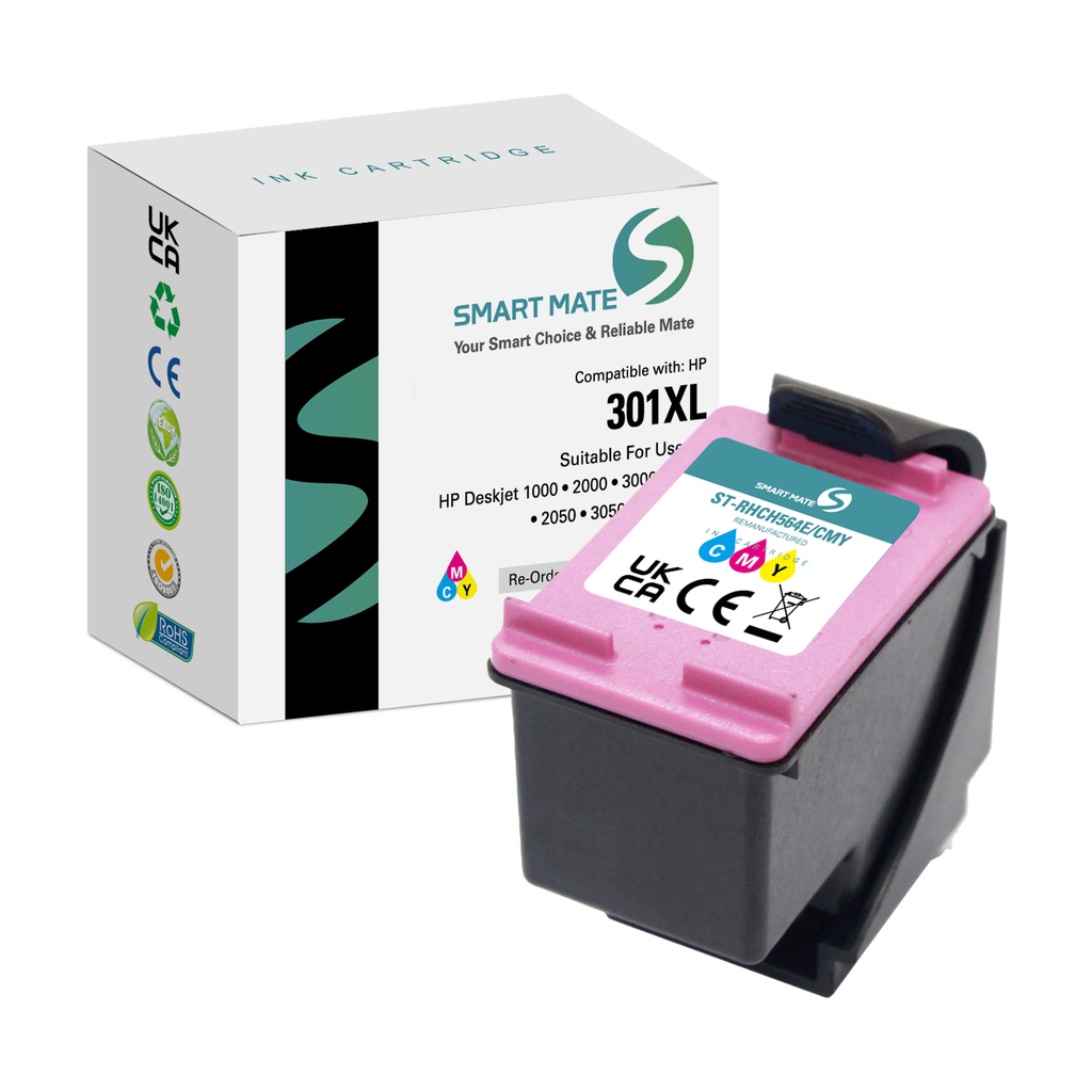 SMART MATE Remanufactured HP CH564E (301XL) Inkjet Cartridge Cyan/Magenta/Yellow