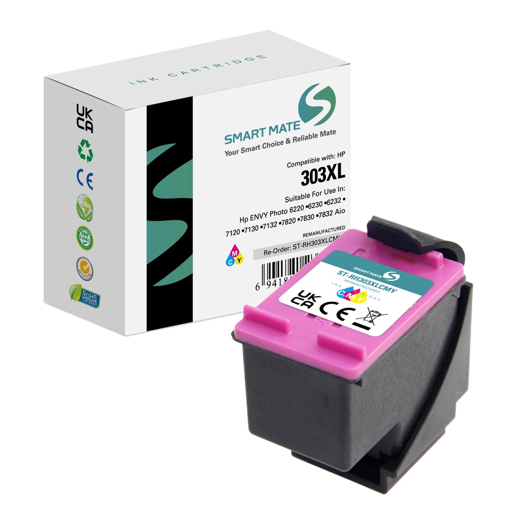 SMART MATE Remanufactured HP T6N03AE (303XL) Inkjet Cartridge Cyan/Magenta/Yellow