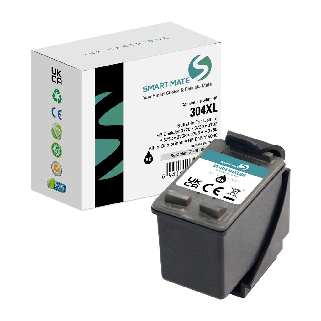 SMART MATE Remanufactured HP N9K08AE (304XL) Inkjet Cartridge Black