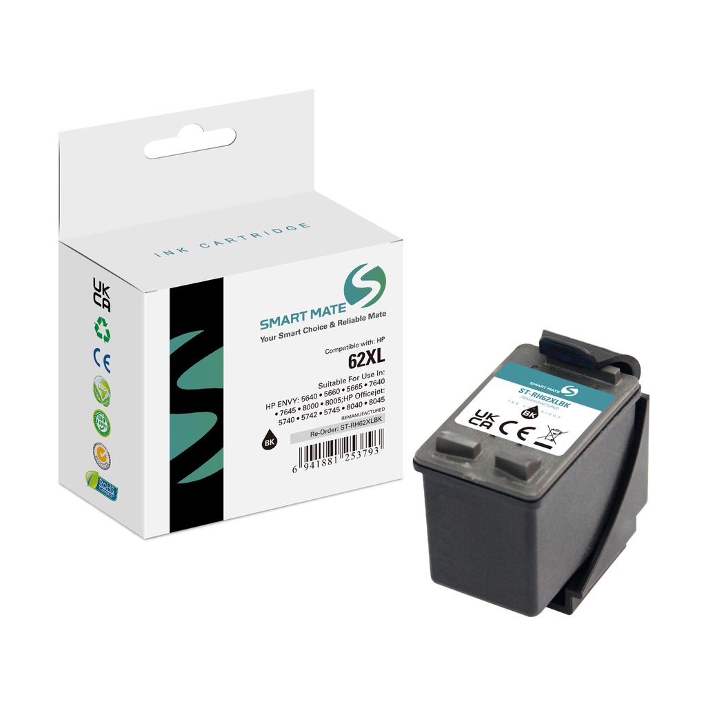 SMART MATE Remanufactured HP C2P05AN (62XL) Inkjet Cartridge Black