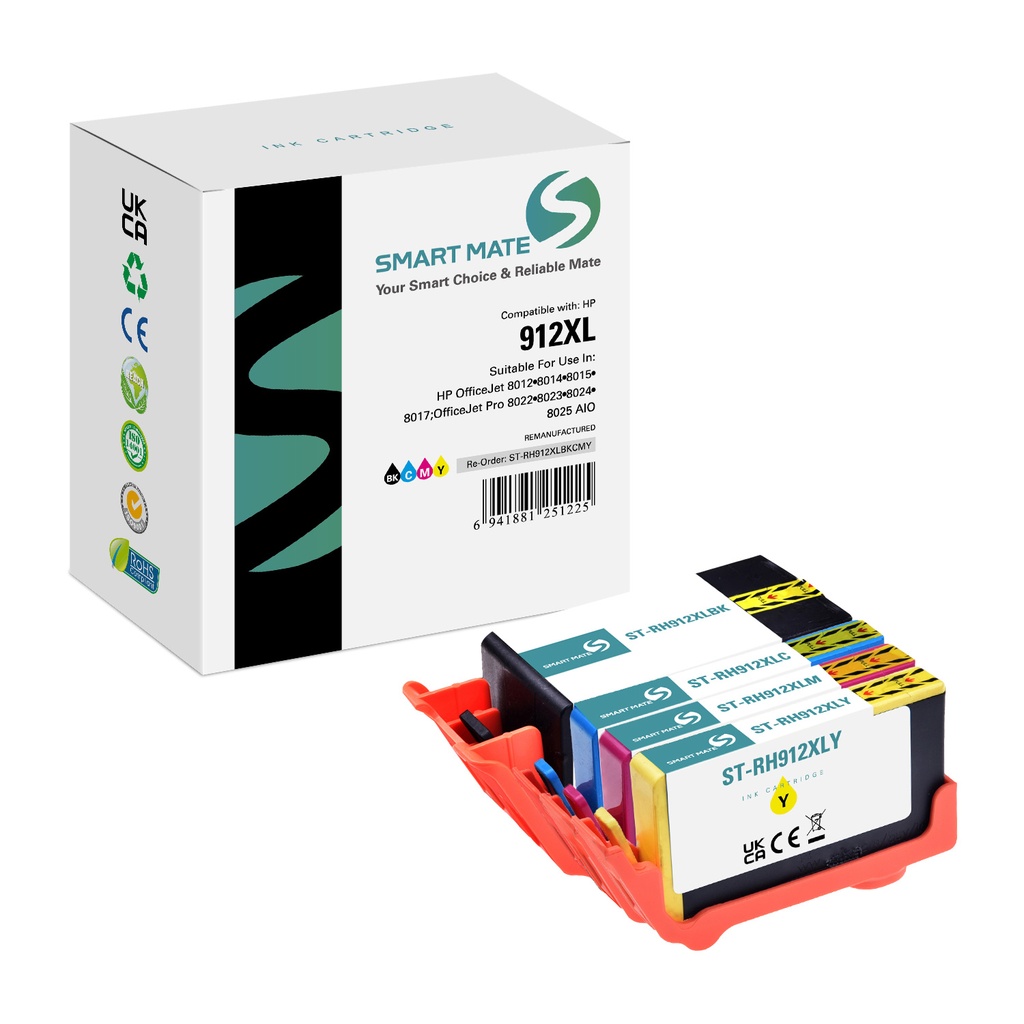 SMART MATE Remanufactured HP 3YL84AE (912XL) Inkjet Cartridge Black/Cyan/Magenta/Yellow