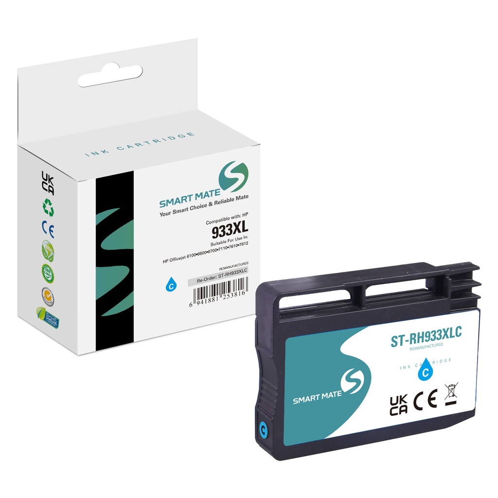 SMART MATE Remanufactured HP CN054AE (933XL) Inkjet Cartridge Cyan