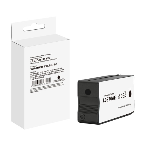 [WB-RH953XLBK-SC] White Box Standard Remanufactured HP L0S70AE (953XL) Inkjet Cartridge Black(PG)