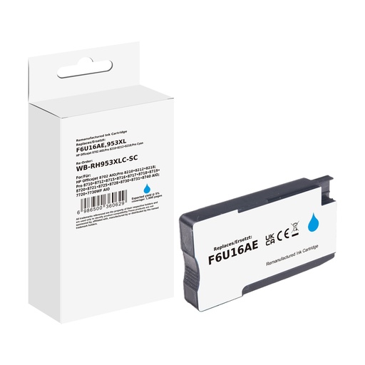 [WB-RH953XLC-SC] White Box Standard Remanufactured HP F6U16AE (953XL) Inkjet Cartridge Cyan