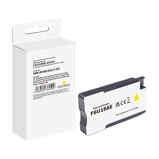 [WB-RH953XLY-SC] White Box Standard Remanufactured HP F6U18AE (953XL) Inkjet Cartridge Yellow