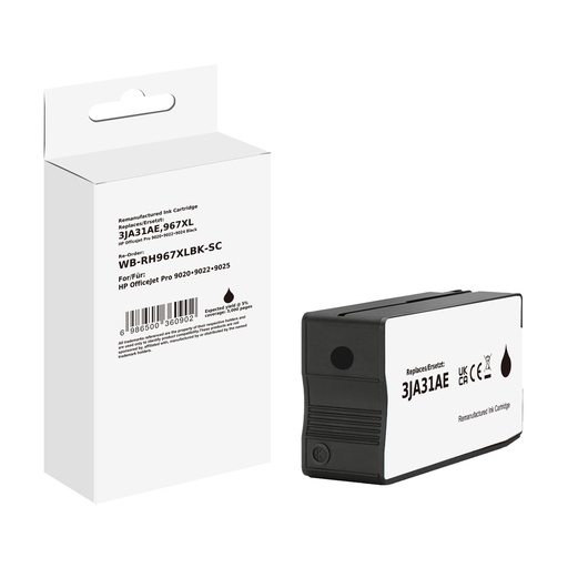 [WB-RH967XLBK-SC] White Box Standard Remanufactured HP 3JA31AE (967XL) Inkjet Cartridge Black