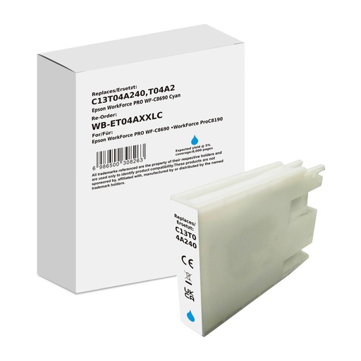 [WB-ET04AXXLC] White Box Standard Compatible Epson C13T04A240 (T04A2) Inkjet Cartridge Cyan