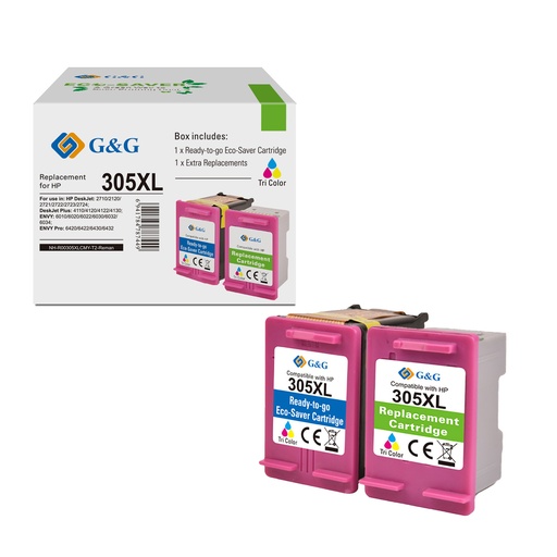 [1R305XG-C2] G&G-Ecosaver Remanufactured HP 305XL Inkjet Cartridge CMY 2 PACK