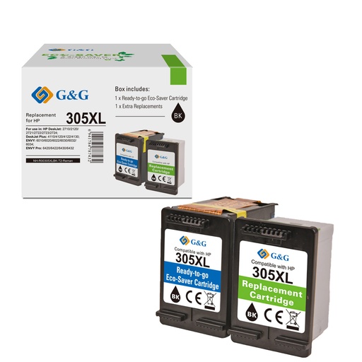 [1R305XG-K2] G&G-Ecosaver Remanufactured HP 305XL Inkjet Cartridge BK 2 PACK