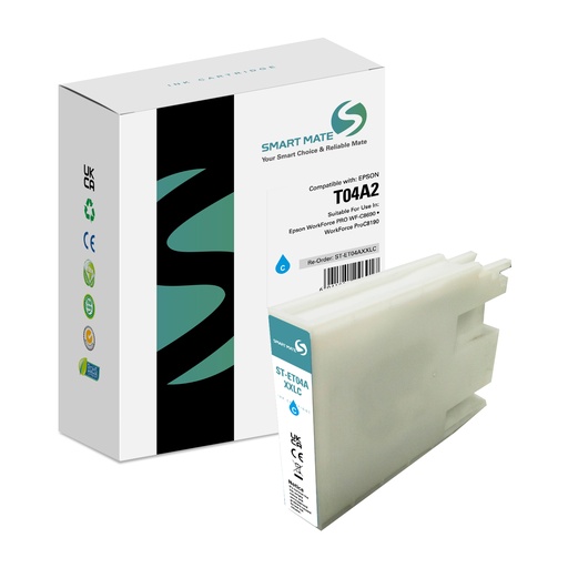 [ST-ET04AXXLC] SMART MATE Compatible Epson C13T04A240 (T04A2) Inkjet Cartridge Cyan